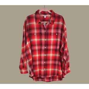Old Navy Plaid Boyfriend Style Shirt Red/White Long Sleeve Button-Up Size XXL